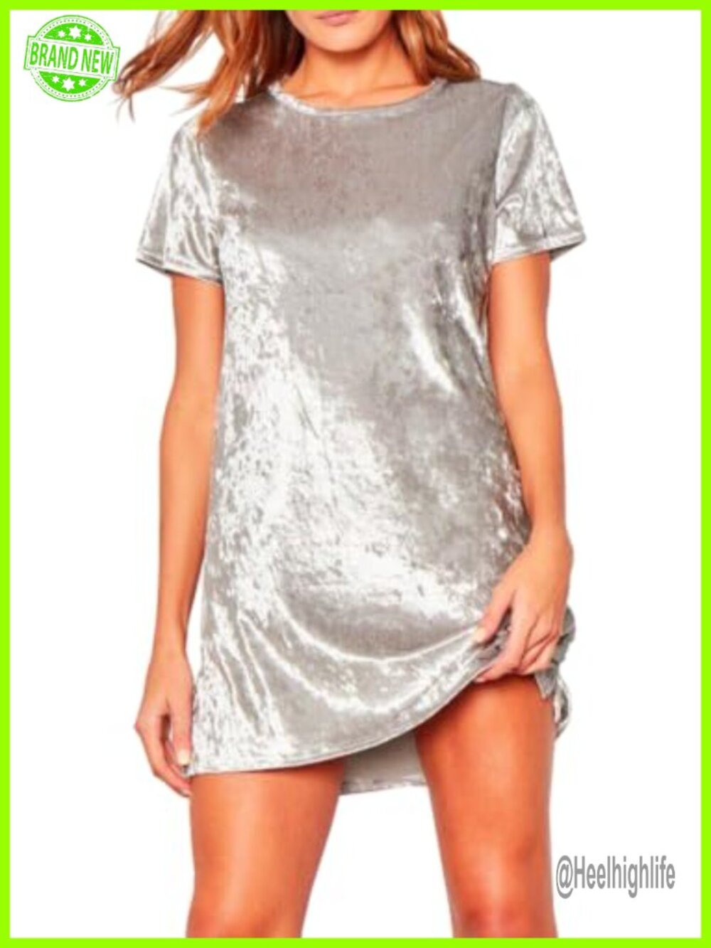Crushed Velvet Short Sleeve Mini T-Shirt Dress Casual Shift